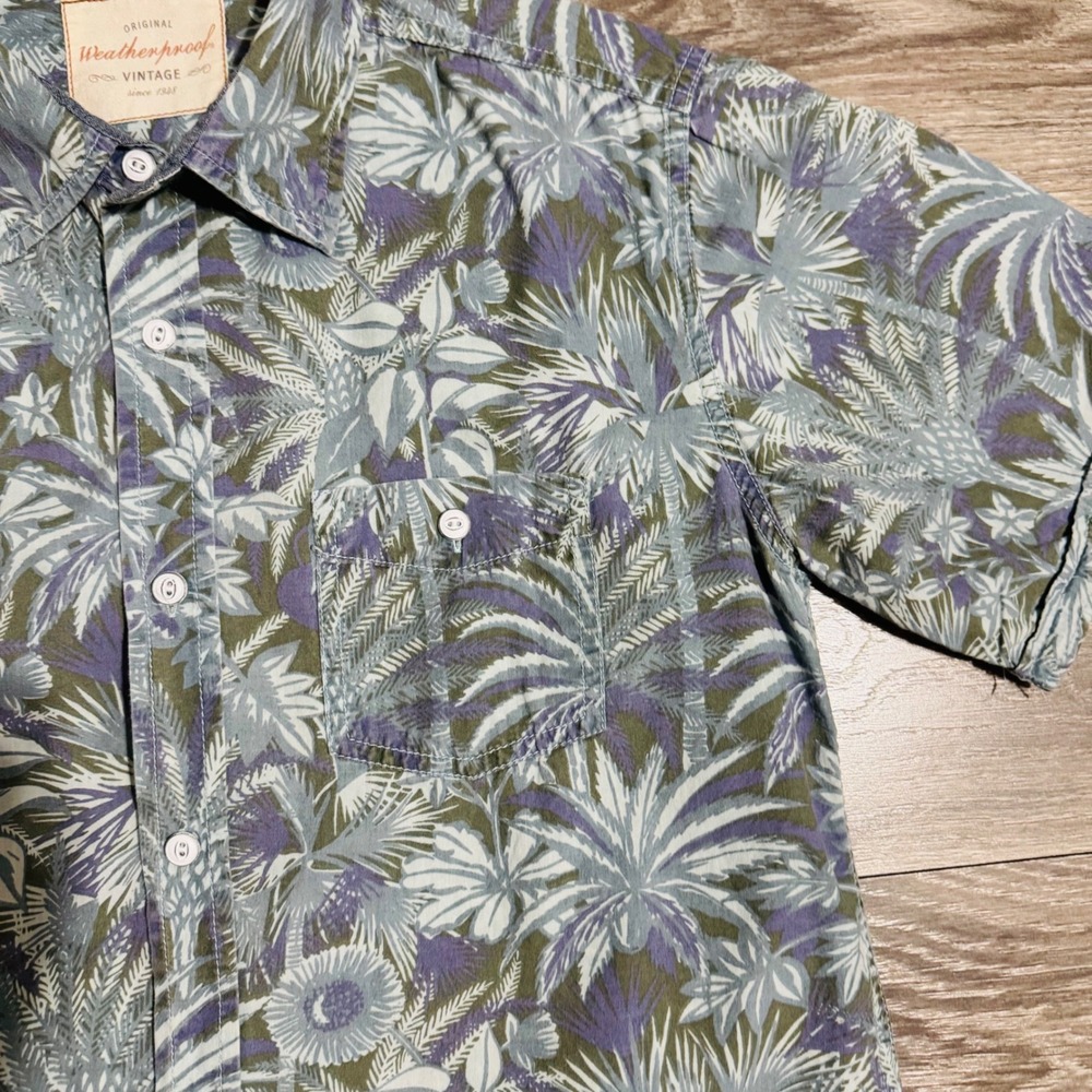Weatherproof Vintage Mens Short Sleeve Button Up Shirt Tropical Leaf Print Sz S - Picture 2 of 9